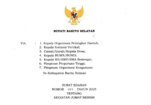 BUPATI BARITO SELATAN MENGELUARKAN SURAT EDARAN UNTUK KEGIATAN JUM’AT BERSIH DI KABUPATEN BARITO SELATAN